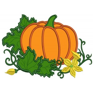 Pumpkin With Leaves Applique Machine Embroidery Design Digitized Pattern